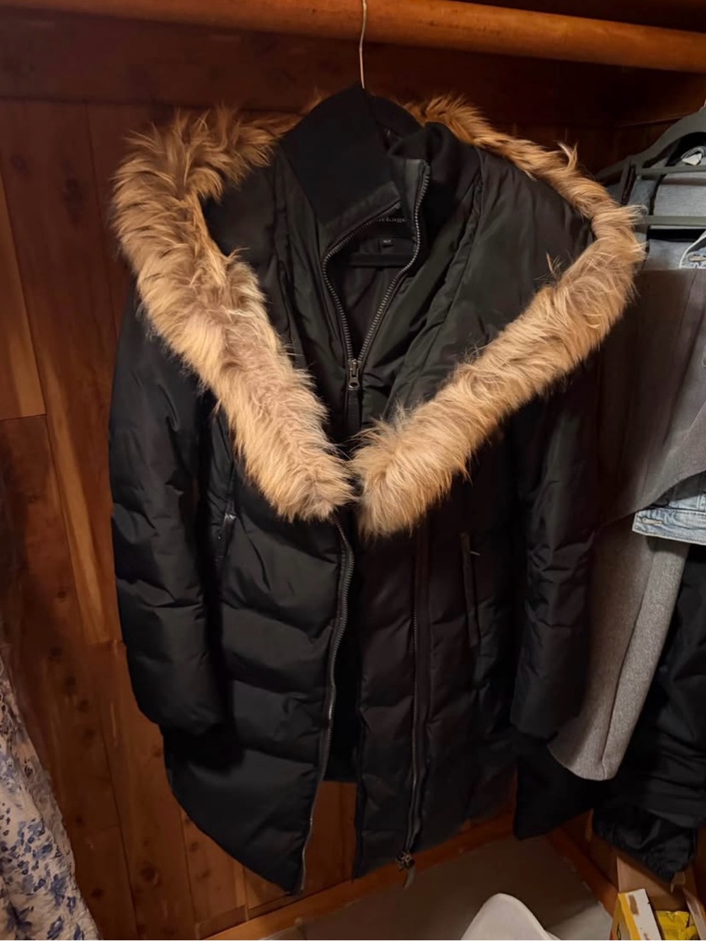 Mackage Black Puffer Coat with Fur-Trim Hood